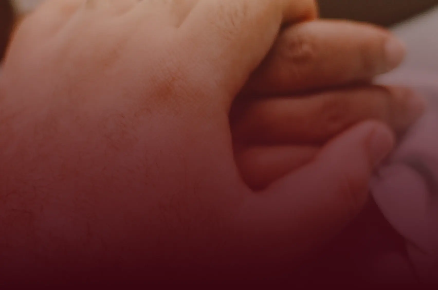 Photograph of two people’s hands clasped in a gesture of reassurance and support